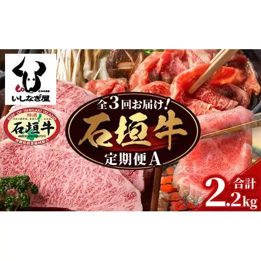 【全3回 定期便A】 石垣牛特選　焼肉・サーロインステーキ・すきしゃぶ　計2.2kg （いしなぎ屋）　AB-29