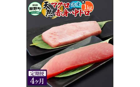 天然マグロ（赤身・中トロ 各1kg）4ヶ月定期便
