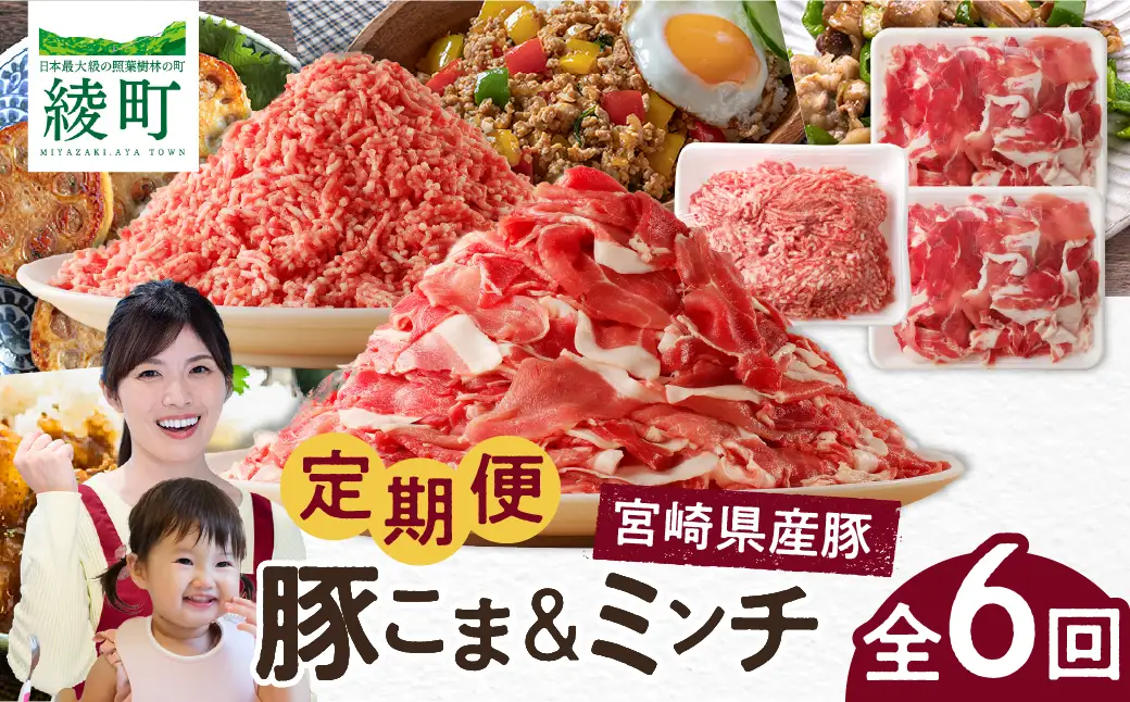 綾町産 豚こま＆ミンチ1.5kg【全6回定期便】_0023-010