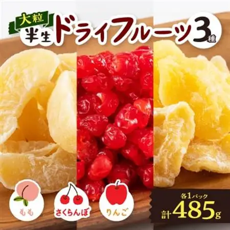 やまなし半生ドライフルーツ食べ比べ3種セット(もも/サクランボ/りんご)485g【1515244】