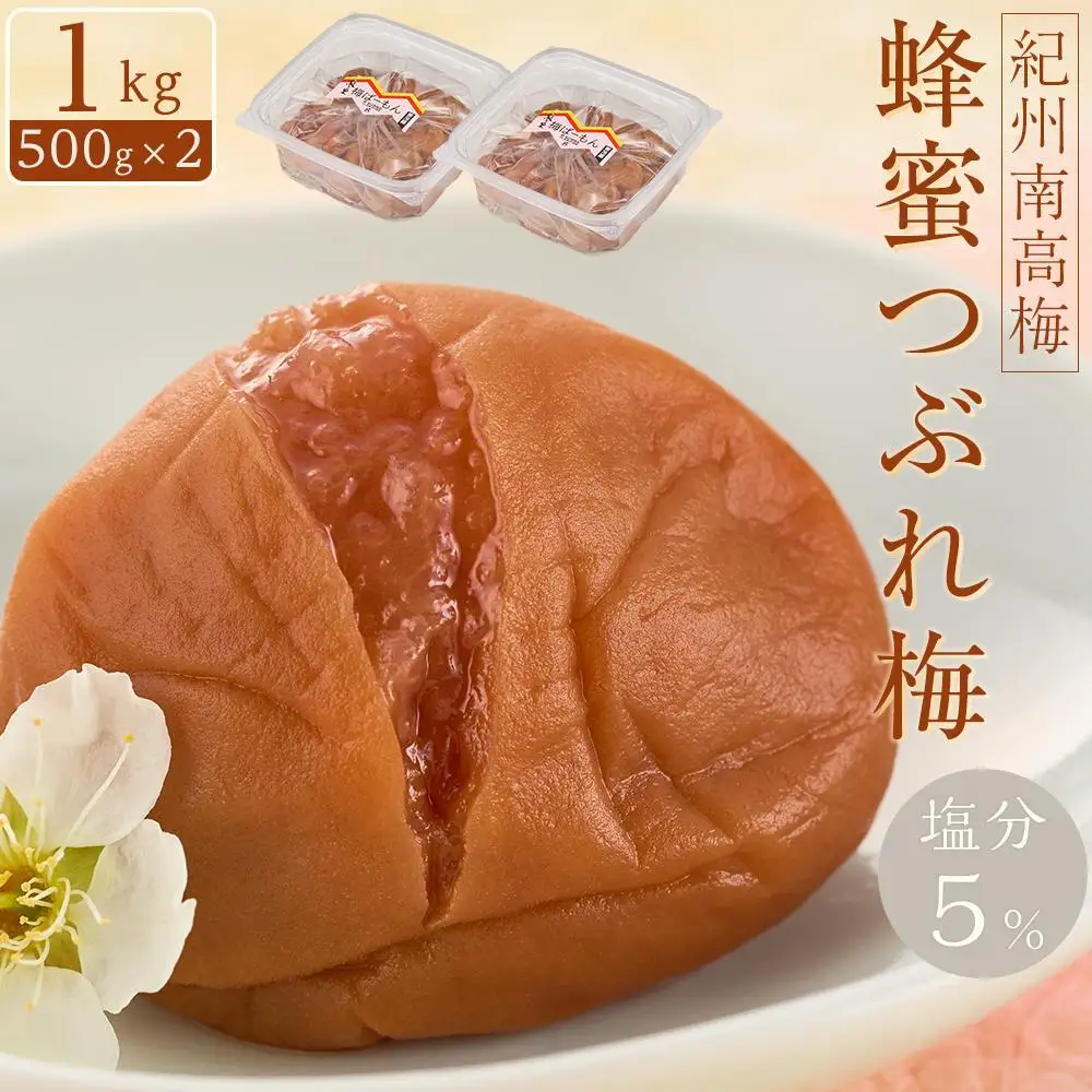梅干　紀州南高梅　蜂蜜つぶれ　塩分5％　1kg（500g×２)【Kn22】