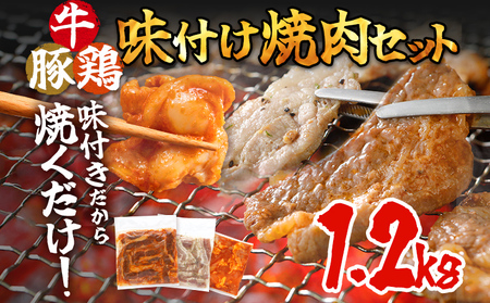 牛肉 豚肉 鶏肉 味付け肉 牛豚鶏 味付け 焼肉 セット 1.2kg 牛バラ 豚バラ ヤンニョムチキン モモ
