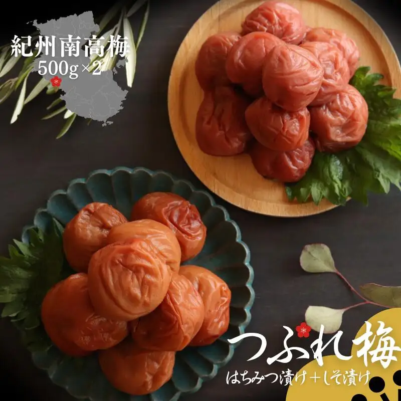 和歌山県紀州南高梅つぶれ  はちみつ漬け＆しそ漬け 訳あり 500g×2 【agrjpn005A】