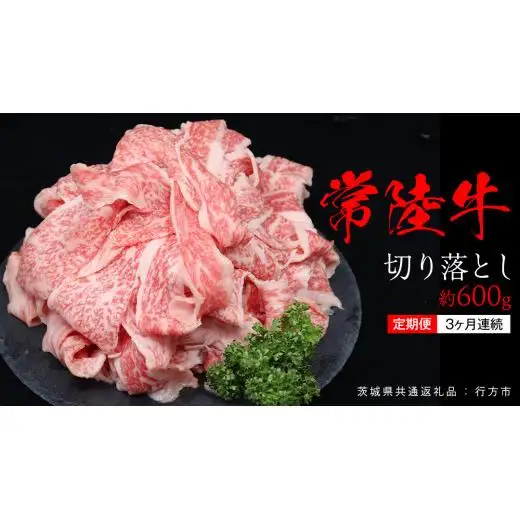 【 3ヶ月 連続 定期便 】常陸牛 切り落とし 約 600g （茨城県共通返礼品：行方市）