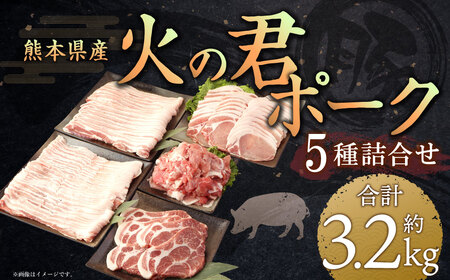 熊本県産 火の君ポークR 詰合せ 計約3.2kg 豚肉 肉 ブランド豚 豚こま ロース 肩ロース バラ 生姜焼き 焼肉 冷凍