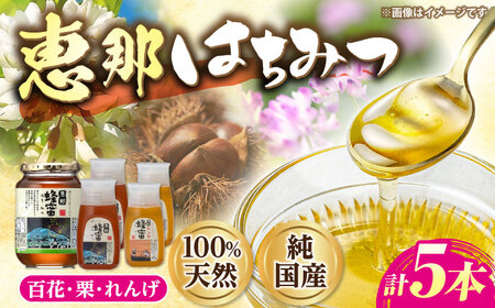恵那蜂蜜 5本セット (蓮華蜂蜜300g×2本、百花蜂蜜1000g×1本、栗蜂蜜300g×2本) / 恵那市 / はち工房こうけつ [AUDF042]