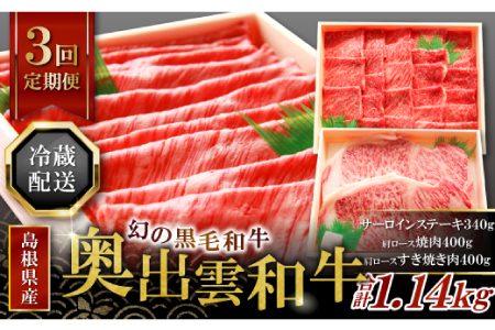 【冷蔵配送】全国大会W受賞！奥出雲和牛いろいろ定期便3回【リッチ】（毎月24日お届け）【牛肉 定期便 3回 サーロインステーキ 肩ロース焼肉 肩ロースすき焼き肉 ステーキ 焼肉 すき焼き 冷蔵 国産 奥出雲和牛 黒毛和牛 ブランド牛 贅沢 お祝い 贈り物 プレゼント ギフト】