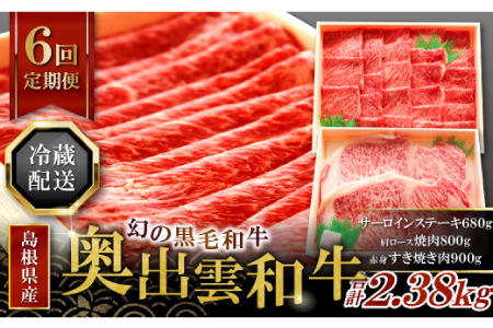 【冷蔵配送】全国大会W受賞！ 奥出雲和牛いろいろ定期便6回（毎月23日お届け） 【牛肉 定期便 6回 サーロインステーキ 肩ロース焼肉 赤身すき焼き肉 ステーキ すき焼き 焼肉 人気 冷蔵 国産 奥出雲和牛 黒毛和牛 ブランド牛 贅沢 お祝い 贈り物 プレゼント ギフト】