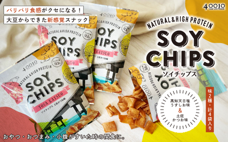 26-01．パリパリ食感がクセになる！大豆からできたソイチップス4袋セット（高知天日塩うすしお味・土佐かつお味 各2袋）