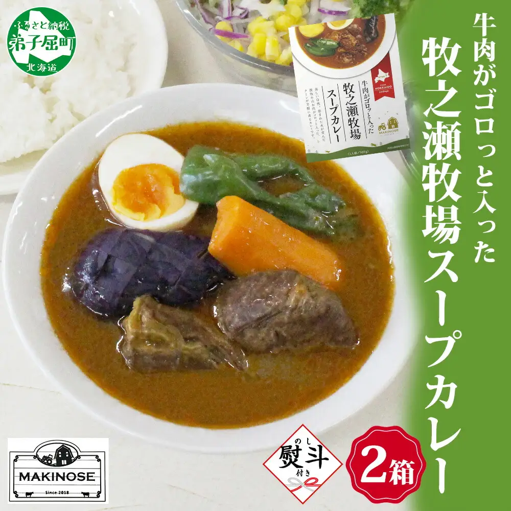 3025. 無地熨斗 ビーフ スープカレー 300g 2箱 カレー ビーフカレー スープ 牛 牛肉 放牧牛 牧場 レトルトカレー レトルト食品 レトルト 湯煎 レンジ 牧之瀬牧場 送料無料 北海道 弟子屈町