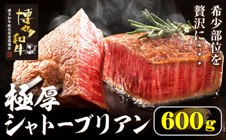 博多和牛 ヒレシャトーブリアンステーキ 600g 久田精肉店株式会社《30日以内に出荷予定(土日祝除く)》小竹町 博多和牛 牛肉 赤身 A5等級 厳選 シャトーブリアン ステーキ 国産 送料無料