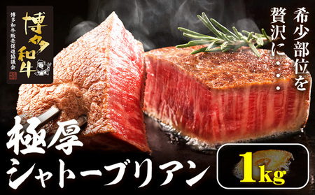 博多和牛 ヒレシャトーブリアンステーキ 1kg 久田精肉店株式会社《30日以内に出荷予定(土日祝除く)》小竹町 博多和牛 牛肉 赤身 A5等級 厳選 シャトーブリアン ステーキ 国産 送料無料