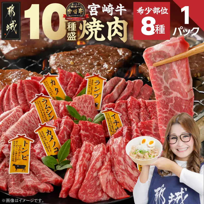 宮崎牛食べ比べ10種盛り焼肉セット〔17-31-003-600g〕_(都城市) 宮崎県産 宮崎牛 A4ランク 焼肉 セット 内モモ カタ トンビ ランプ ラムシン マルシン カメノコ イチボ マルカワ ミスジorトモサンカク 10種類 贈答用