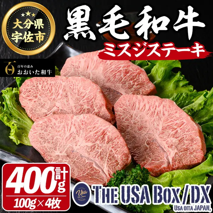 おおいた和牛 ミスジ ステーキ THE USA Box/DX(計400g・100g×4枚) 牛肉 黒毛和牛 A4 お肉【114003800】【一般社団法人　地域商社USA】