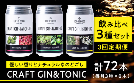 クラフトジン 【3回定期便】LONG GOOD クラフト・ジントニック3種セット 各種8本 計24本 [ANCG012] クラフトジン