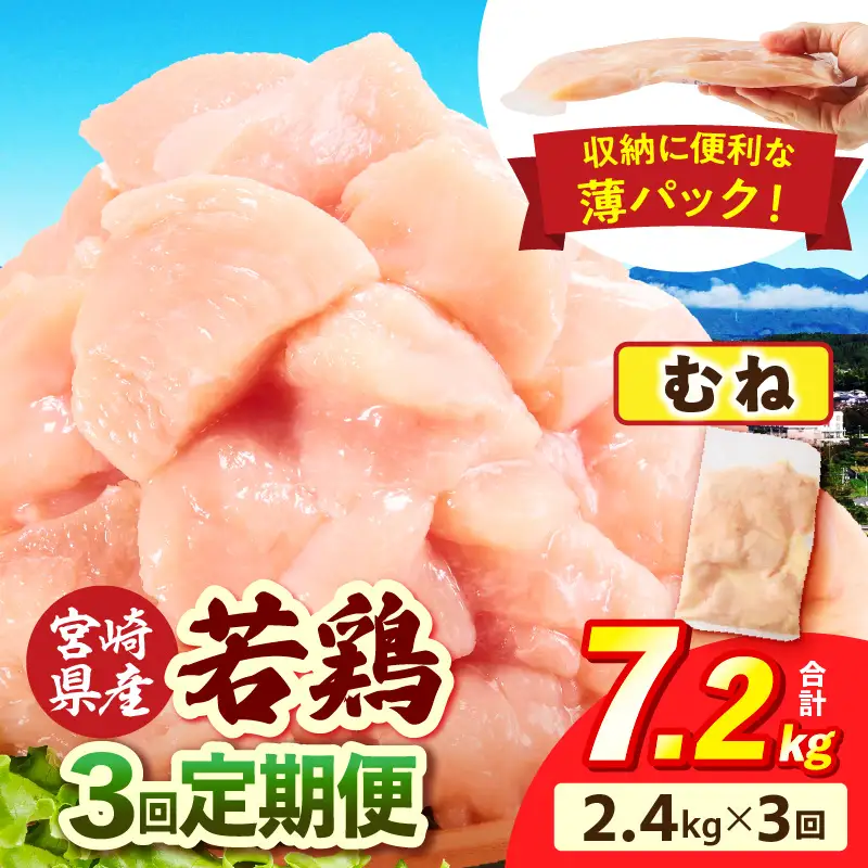 宮崎県産 若鶏切身 むね肉 2.4kg（300g×8袋）【3か月定期便】_b0773_it_x2