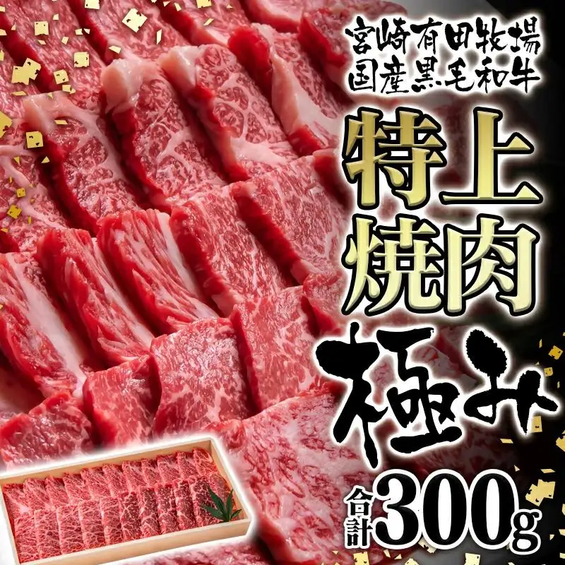 黒毛和牛 稀少部位を含む 特上おまかせ焼肉極み300g 有田牧畜産業オリジナルブランド「EMO牛」＜14-8a＞★
