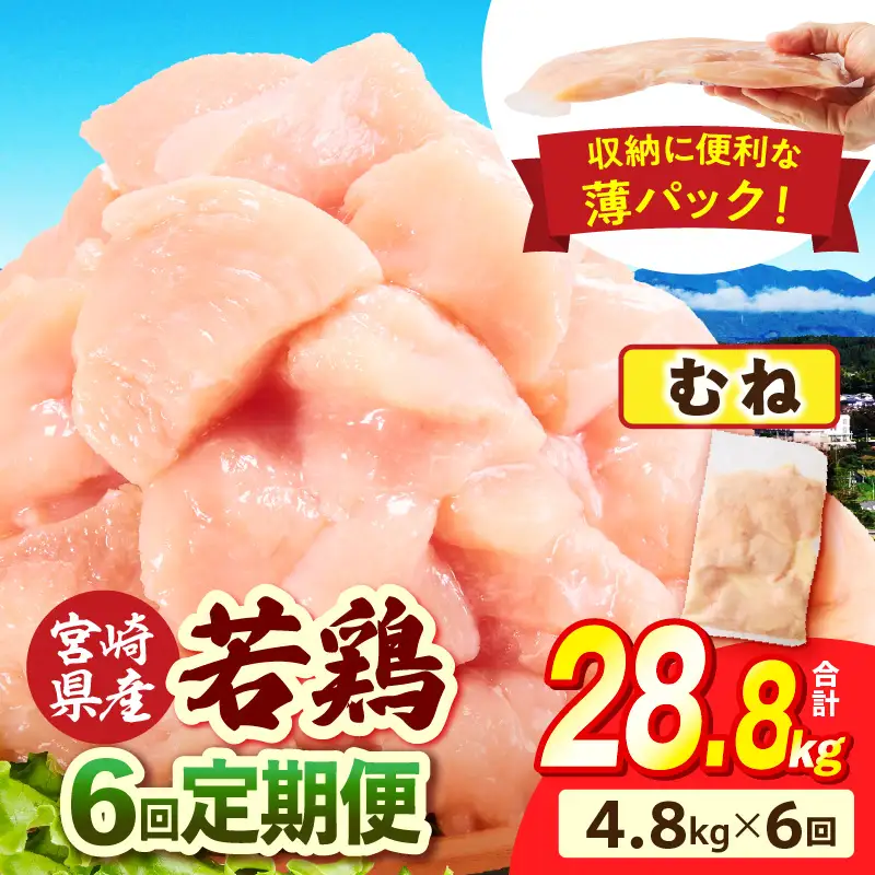 宮崎県産 若鶏切身 むね肉 4.8kg（300g×16袋）【6か月定期便】_b0788_it_x2