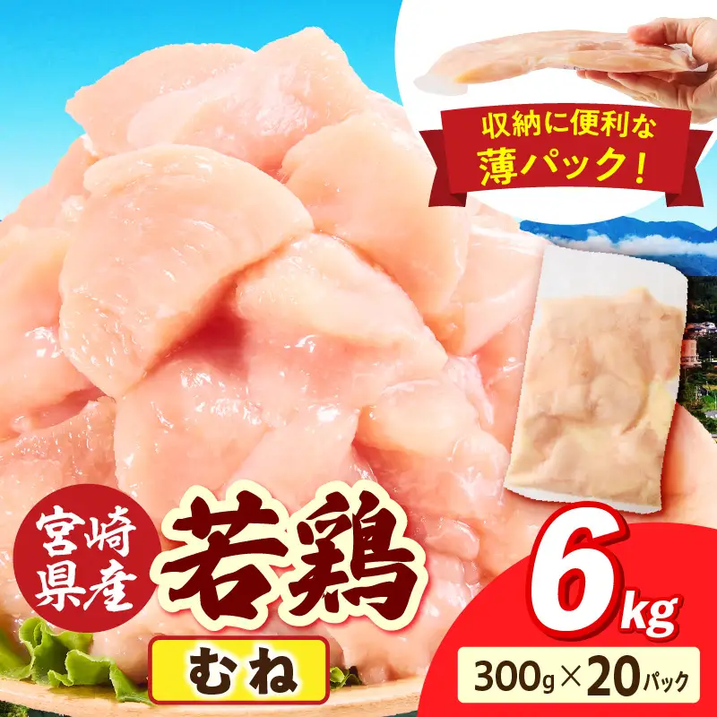 宮崎県産 若鶏切身 むね肉 6kg（300g×20袋）_b0794_it_x2