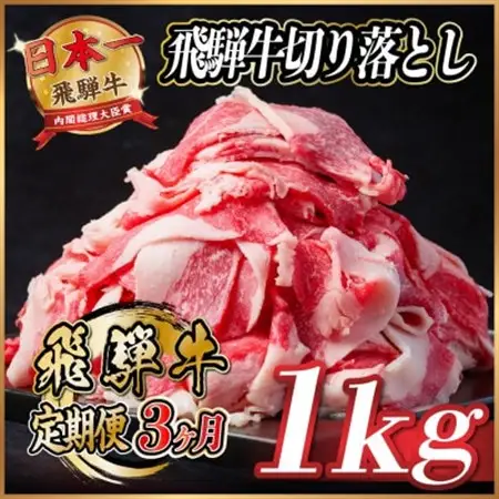 【毎月定期便】飛騨牛　切り落とし　約1kg【冷蔵便】全3回_肉  牛肉   定期便 定期便  _【配送不可地域：離島】【4055086】