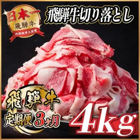 【毎月定期便】飛騨牛　切り落とし　約4kg【冷蔵便】全3回_肉  牛肉   定期便 定期便  _【配送不可地域：離島】【4055092】