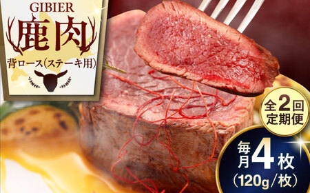 【全2回定期便】鹿肉 背ロース 4枚  ジビエ 赤身 冷凍配送 北海道 [AJAO036]