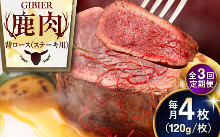【全3回定期便】鹿肉 背ロース 4枚  ジビエ 赤身 冷凍配送 北海道 [AJAO037]