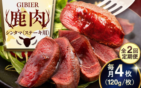 【全2回定期便】鹿肉 ステーキ  ( シンタマ ) 4枚  鹿肉 ステーキ 赤身 [AJAO044]