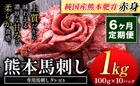 【6ヶ月定期便】馬刺し 赤身 馬刺し 1kg【純 国産 熊本 肥育】 たっぷり タレ付き 生食用 冷凍《お申込み月の翌月から出荷開始》送料無料 国産 絶品 馬肉 肉 ギフト 定期便 美味しい馬刺し 熊本馬刺し くまもと馬刺し 特産馬刺し