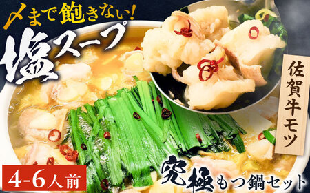 何度食べても飽きない美味しさ！こだわり佐賀牛100% もつ鍋セット 1kg(250g×4) 4~6人前 スープ・ちゃんぽん麺付 吉野ヶ里町/やきとり紋次郎[FCJ087]