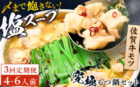 【全3回定期便】こだわり佐賀牛100% もつ鍋セット 1kg(250g×4) 4~6人前 スープ・ちゃんぽん麺付 [FCJ101]