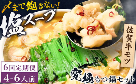 【全6回定期便】何度食べても飽きない美味しさ！こだわり佐賀牛100% もつ鍋セット 1kg(250g×4) 4~6人前 スープ・ちゃんぽん麺付 吉野ヶ里町/やきとり紋次郎[FCJ102]