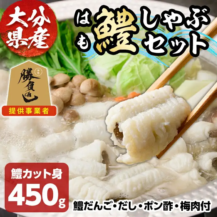 鱧しゃぶ セット(はもカット450g・鱧だんご、だし、ポン酢、梅肉付) はも ハモ しゃぶしゃぶ 豊前海 冷凍 だんご 鍋 おかず 勝負めし 【101900900】【上野水産】