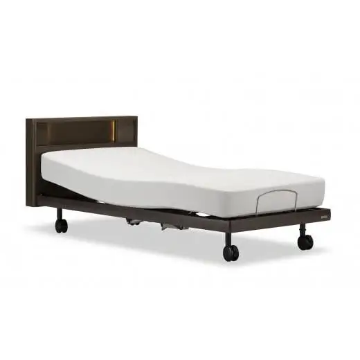 フランスベッド電動リクライニングGS-03C（3モーター：背上げ・脚上げ・上下昇降）キャスタータイプ　マットレス・手すり付き（シングル）