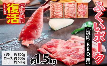 ふくいポーク３種　焼肉・BBQ用（1種 約250g×2パック)　合計約1.5㎏ [B-066039] 豚肉 ふくいポーク ブランド豚 冷凍 送料無料 バラ ロース モモ 焼肉 バーベキュー BBQ 小分け 250g 500g キャンプ アウトドア