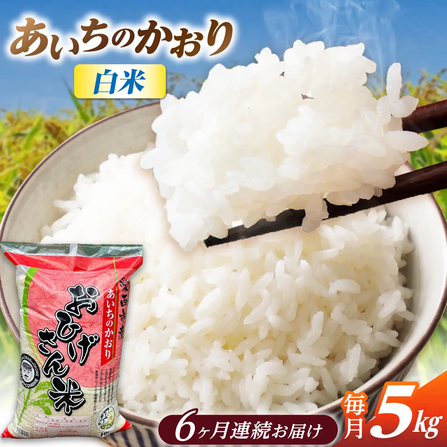 【6回定期便】あいちのかおり 白米 5kg×6か月 / 脇野コンバイン[AECP005]