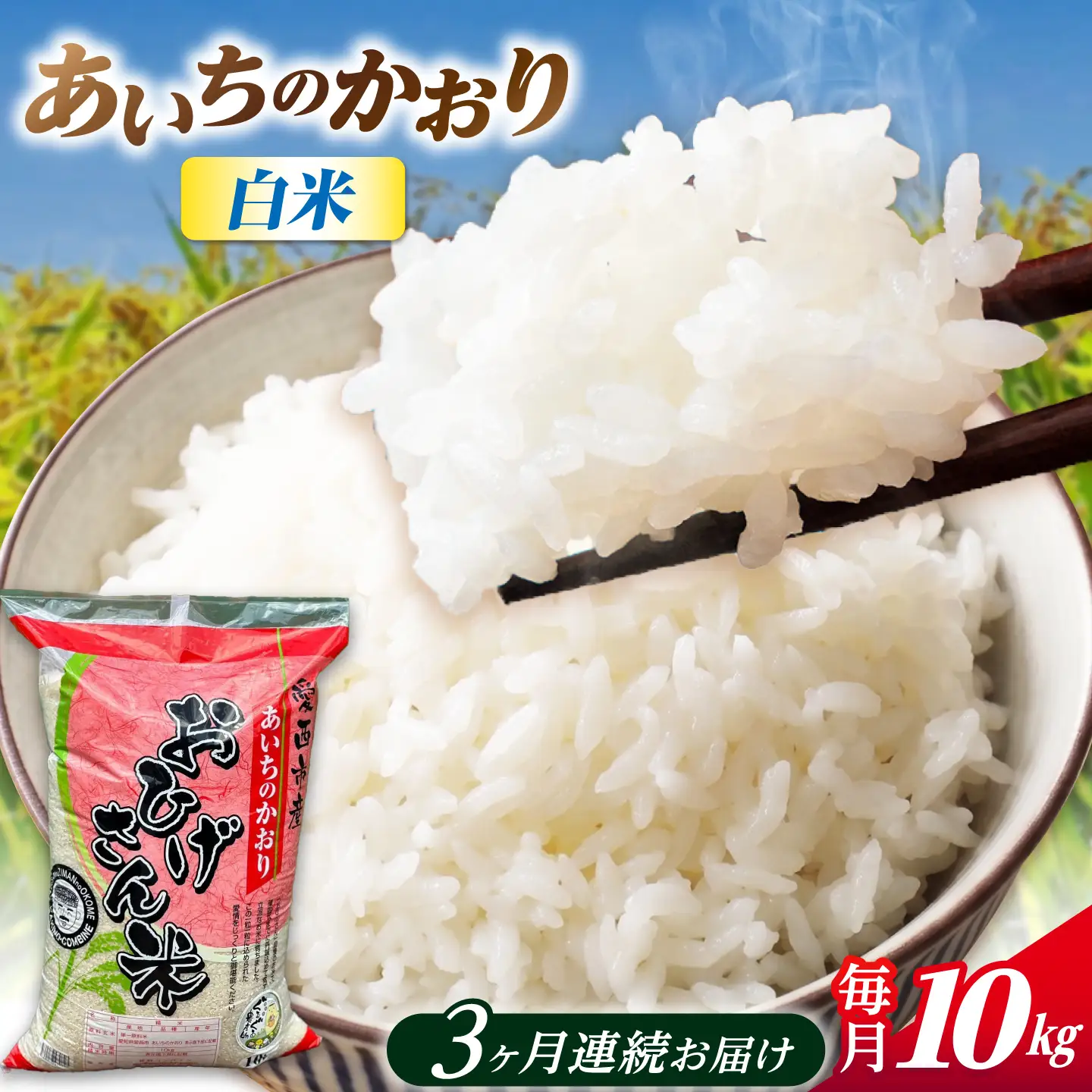 【3回定期便】あいちのかおり 白米 10kg×3か月 / 脇野コンバイン[AECP007]