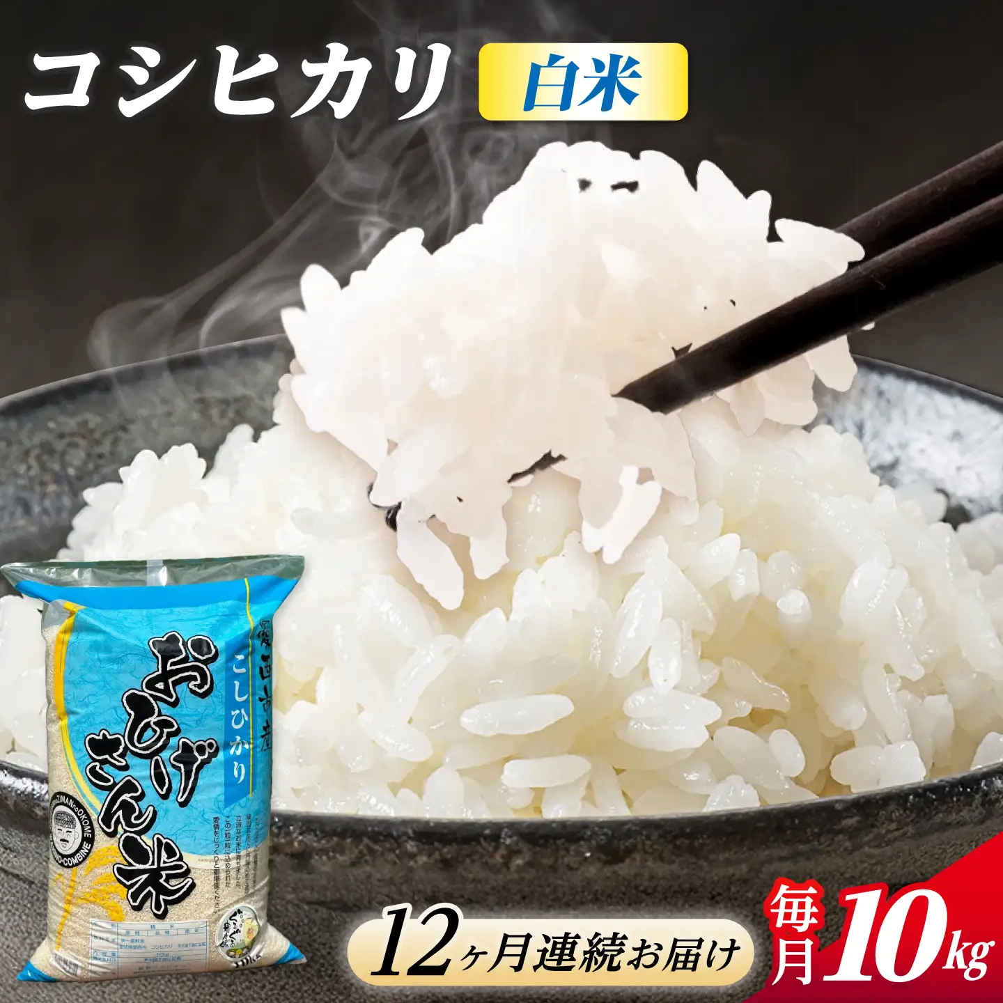 【12回定期便】コシヒカリ 白米 10kg×12か月 / 脇野コンバイン[AECP029]
