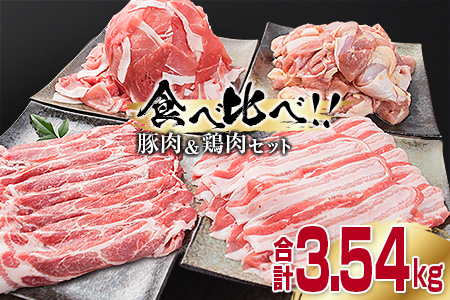 数量限定 豚肉 3種 鶏肉 1種 セット 合計3.54kg ポーク チキン 国産 食品 食べ比べ 豚ウデ 豚モモ 切落し 豚ロース 豚バラ スライス 万能食材 大容量 焼肉 豚汁 から揚げ バラエティ おかず おつまみ 人気 おすすめ 詰め合わせ 宮崎県 日南市 送料無料_CB108-25