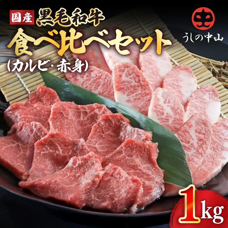 2550-1 【 ナカヤマさんちのお肉 】うしの中山 焼肉 食べ比べ （ 赤身 ・ カルビ ）1kg（ 500g × 2P ） KN050-041 肉 牛肉