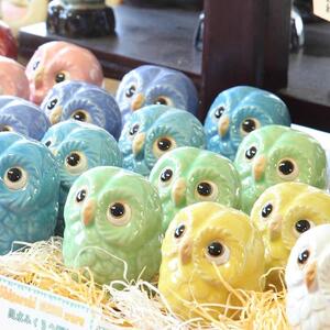 信楽焼 ミニ風水ふくろう7色セット 置物 陶器