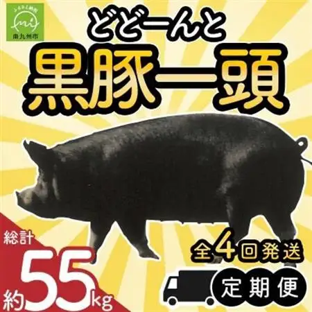 【発送月固定定期便】どどーんと黒豚1頭(※総計55kg)全4回【配送不可地域：離島】【4081682】