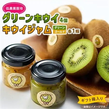 5881　キウイ＆ジャム　掛川産グリーンキウイ4個・キウイジャム×2個(ギフト箱入り)【配送不可地域：離島・北海道・沖縄県・四国・九州】【1603112】
