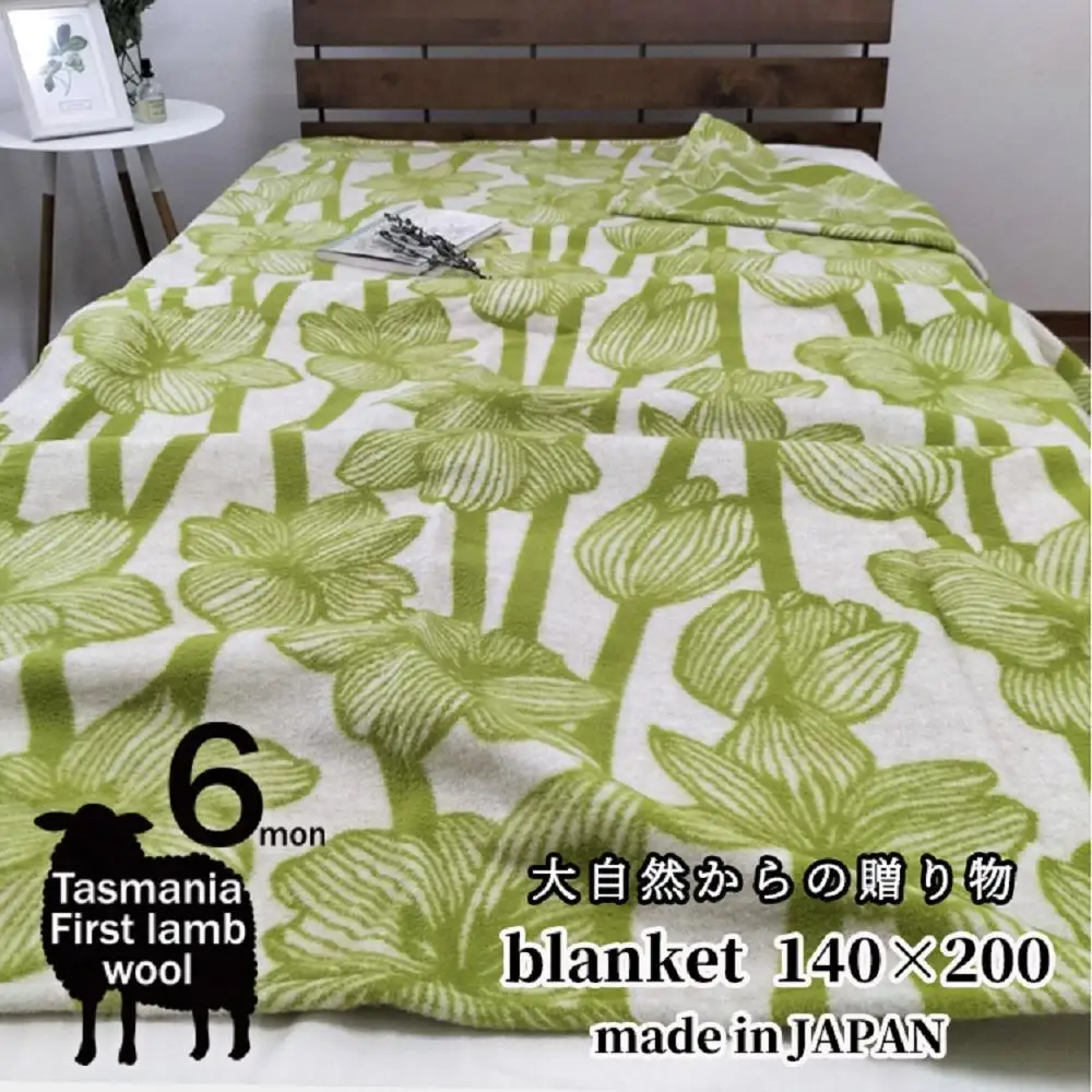 【 グリーン 】 洗える！やわらかラムウール混 北欧調ブランケット シングル（140×200cm）（ SH-35922S-GR）