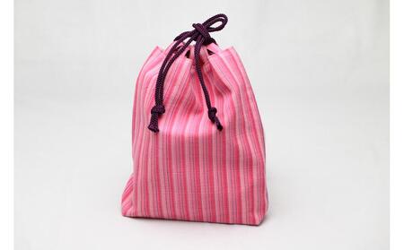 真岡木綿「巾着袋　大」（ピンク系）| 栃木県 伝統工芸品 織物 袋 手作り 贈答 贈り物 ギフト 小物 雑貨