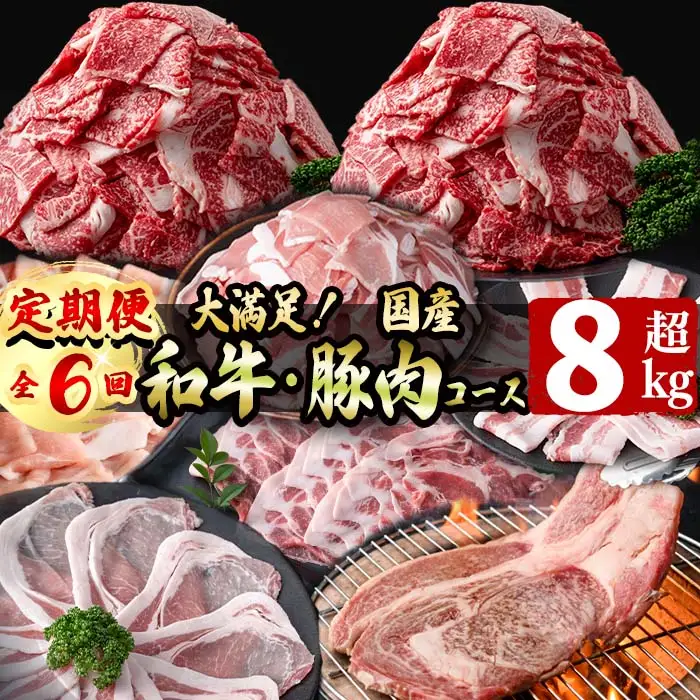 【定期便全6回】大満足！和牛・豚肉定期便(6ヶ月連続・総量8kg以上) 黒毛和牛 国産牛 九州産 豚 豚肉 肉 牛肉 国産 しゃぶしゃぶ 豚バラ 切り落し 大容量 人気 4等級 小分け 真空包装 t0079-001