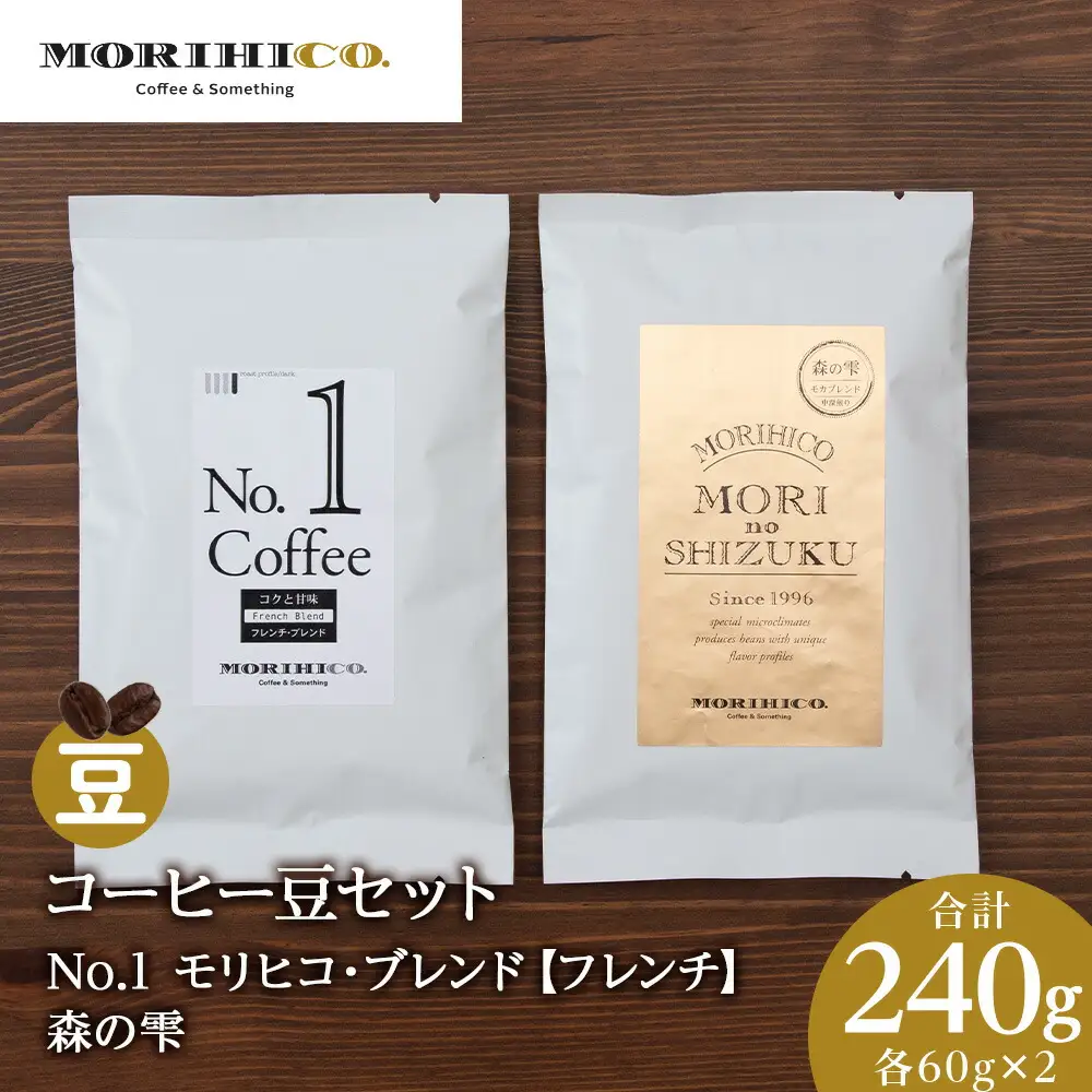 コーヒー豆セット　No.1 モリヒコ・ブレンド【フレンチ】と森の雫セット　各2袋　合計240g