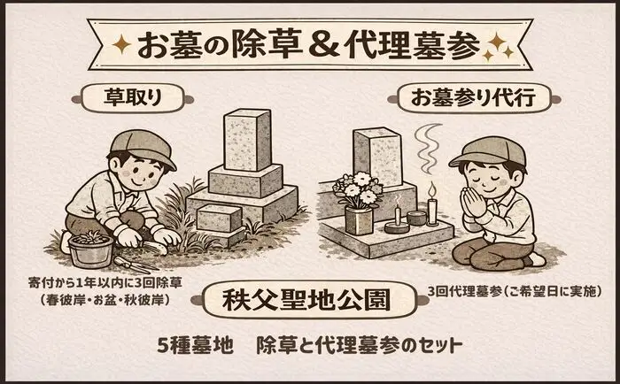 【5種墓地限定】墓地の除草と代理墓参セット（秩父聖地公園内の区画墓地） No.490