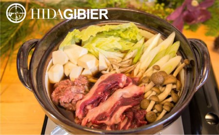 飛騨ジビエ＆飛騨野菜のクマ鍋セット(2～3人前) 水村農園 白ネギ・うどん入り ジビエ鍋[Q500]