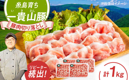 一貴山豚 切り落とし 計1kg(250g×4p)  糸島市 / いきさん牧場 豚肉 冷凍 [AGB057]